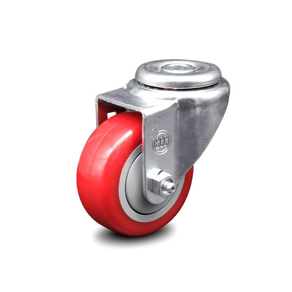 3 Inch Red Polyurethane Wheel Swivel Bolt Hole Caster
